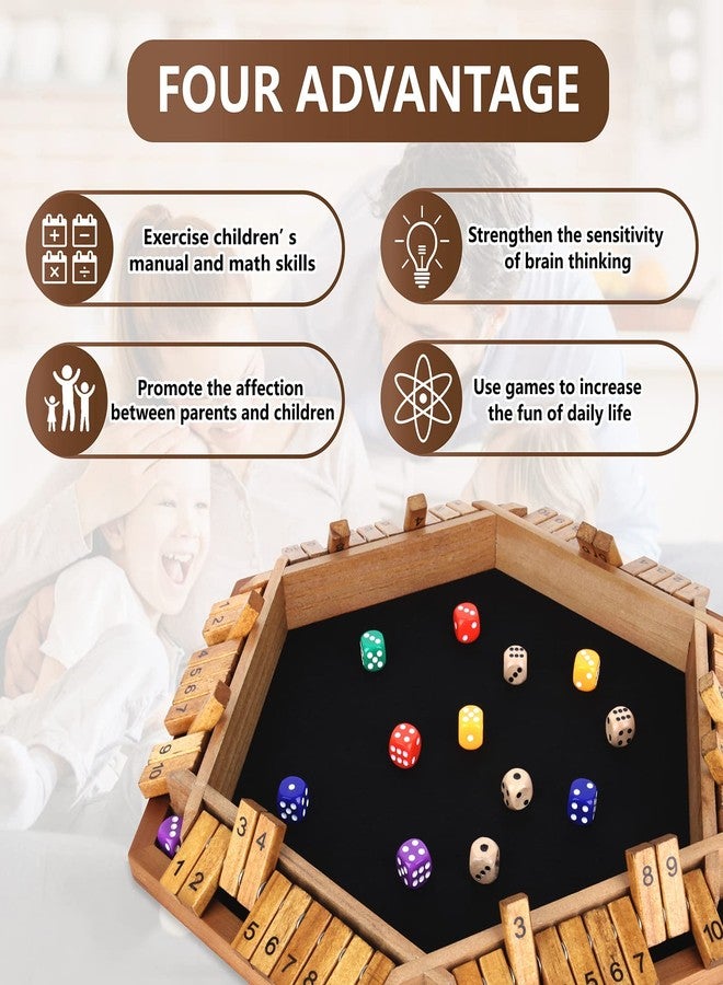 Nicecho 2-6 Players Shut The Box Dice Game, Wooden Board Table Math Game with 16 Dice, Classics Tabletop Games for Kids Adults, Family,Classroom,Home,Party or Pub - Image 4